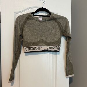 Gymshark Long Sleeve Seamless flex crop top khaki/sand color size medium NWT
